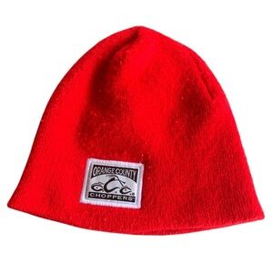 Vintage Orange County Choppers Beanie Tight Knit Red Made In USA Biker Y2K Toque
